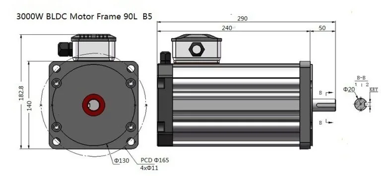 3KW 3000RPM BLDC Motor Frame 90L B5