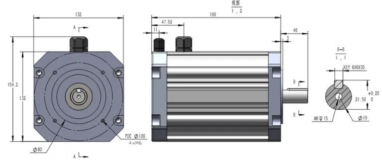 The Drawing of 80S B14 Frame Size Motor